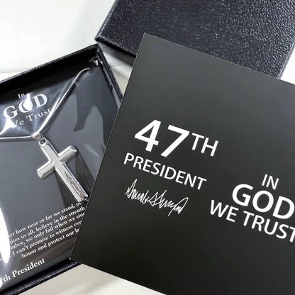 Sterling Silver 47 President “In God We Trust” Cross Necklace